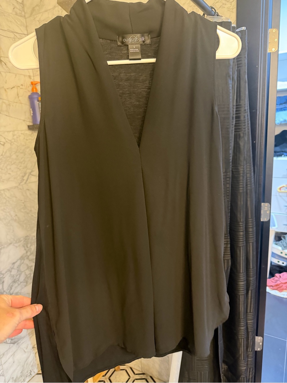 August Silk Black Sleeveless V-Neck Women's Top